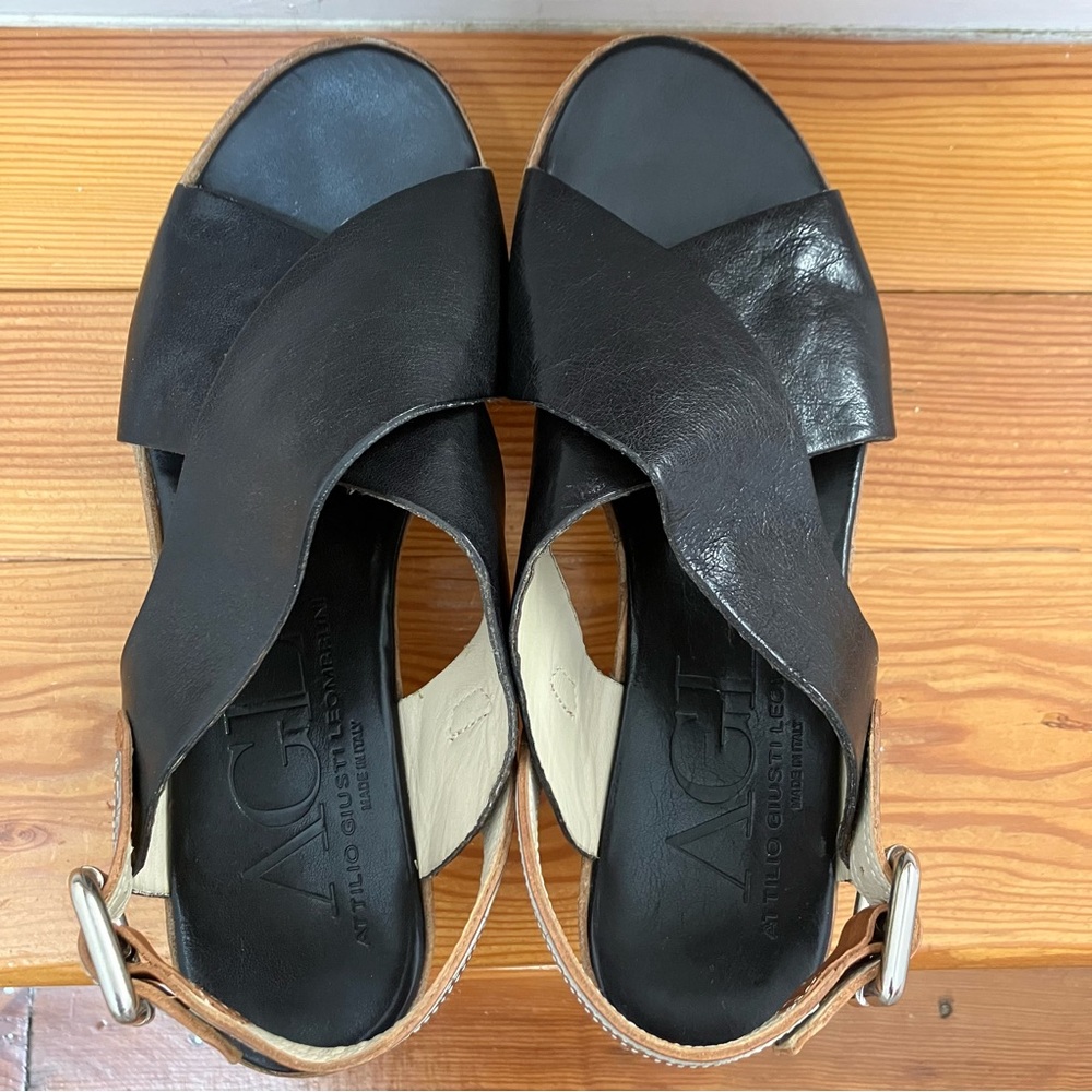 AGL Platform Wedge Lucite Clear Black Leather Criss Cross Sraps Buckle Italy 38 - Picture 8 of 15